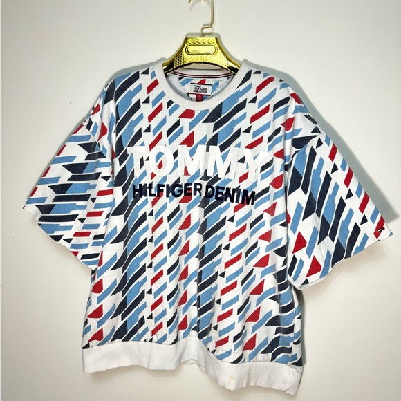 Tommy Hilfiger Denim Stretch Geometric-Print Logo Print Sweatshirt Heavy Thick - Picture 4 of 8